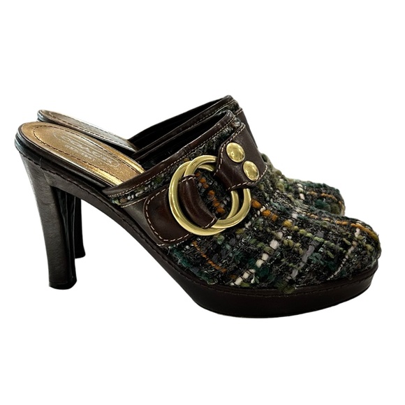 Vintage Coach Tweed Heeled Platform Mules - Picture 4 of 11